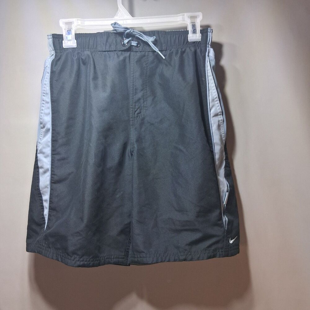 Nike Men's Size S Black Grey Mesh Lined Swim Trunk Athletic Shorts Drawstring
